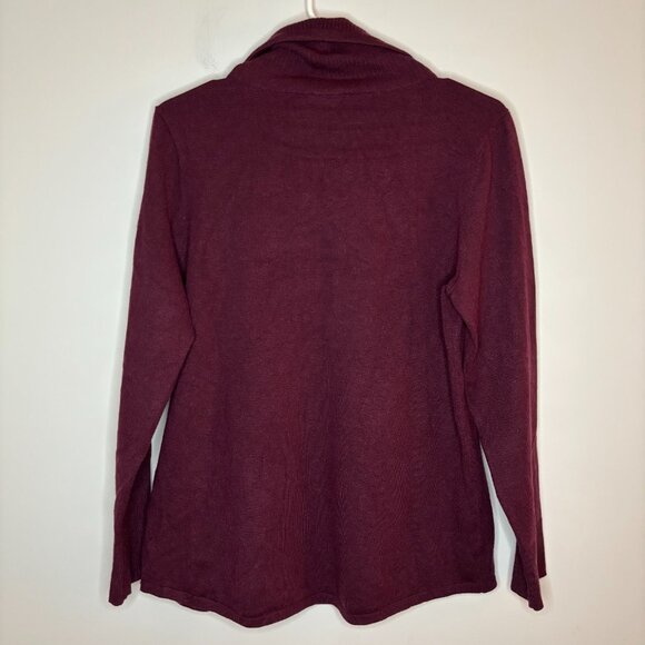 CHICO'S Cowl Neck Sweater Womens M Burgundy Drawstring Long Sleeve - Picture 6 of 8